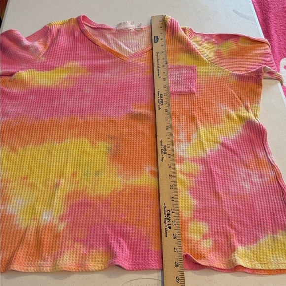 #26. 🪷Waffle knit Tie-Dye Shirt - Pink, Orange, Yellow 2x - Picture 3 of 9